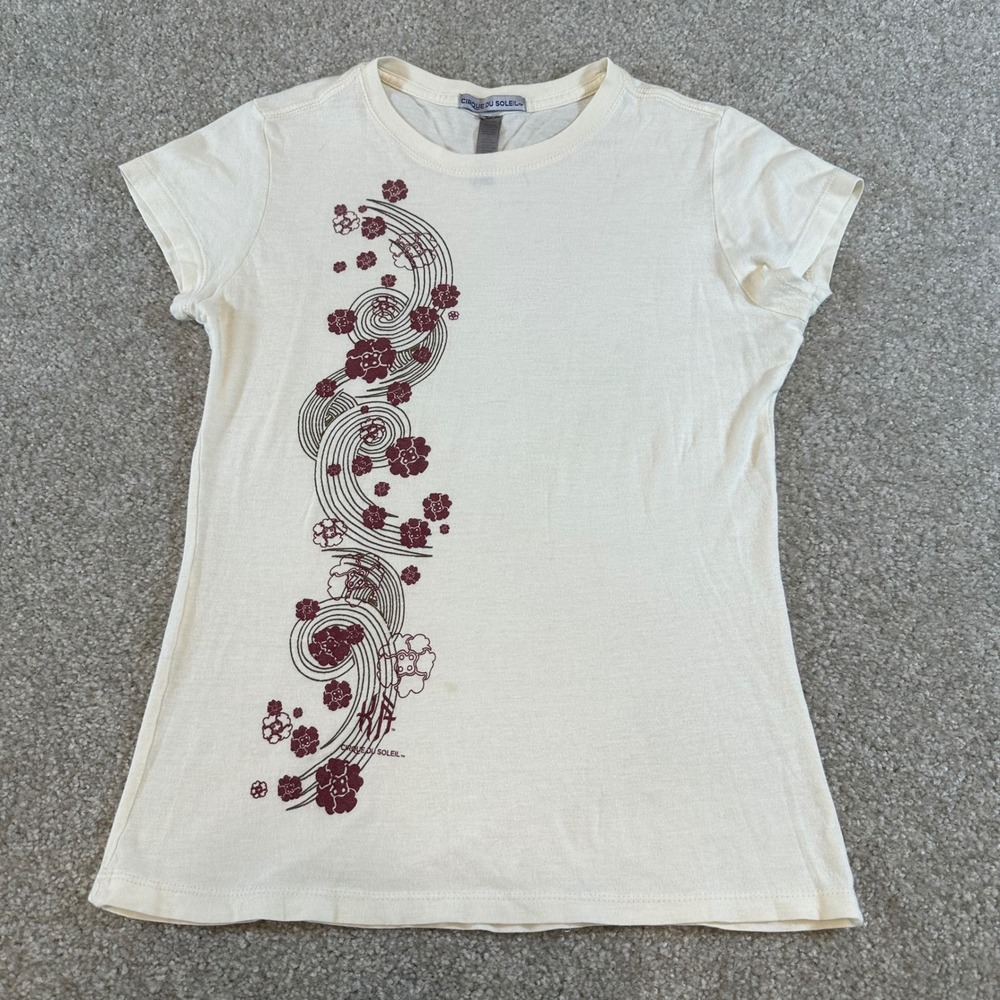 Y2k Vtg 2000s Cirque du Soleil Baby tee  Graphic T-Shirt Cream Floral Small